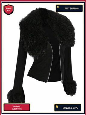 Women's Faux Fur Jacket Zip Up Long Sleeve Grunge Gothic Coat Fall Winter